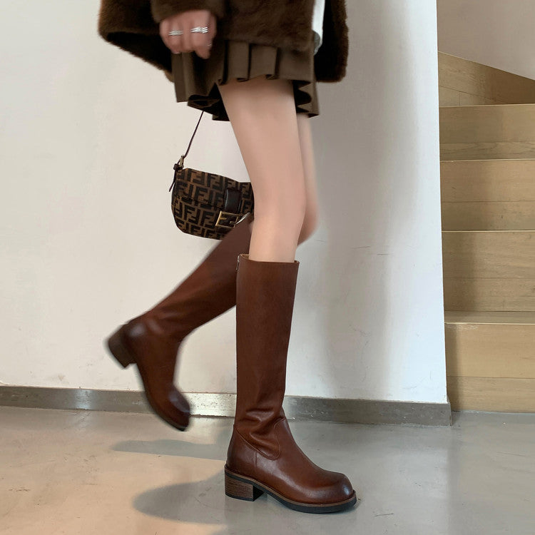 Karin Luna Basic Versatile Style Round Toe Chunky Heel Long Boots