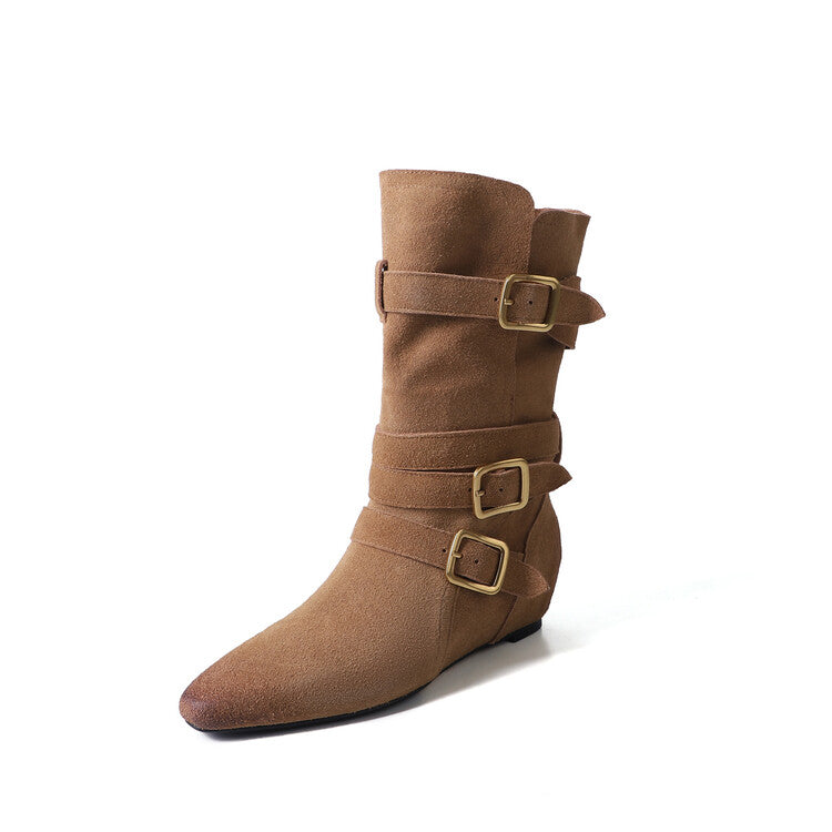 Karin Luna Cow Leather Small Square Toe Belt Buckle Fashion Boots