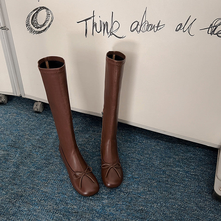 Karin Luna In Stock Spot Goods  Butterfly Knot Round Toe Hidden Heel Boots