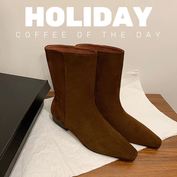 Karin Luna Mid-Calf Small Square Toe Heel Suede Fashion Boots