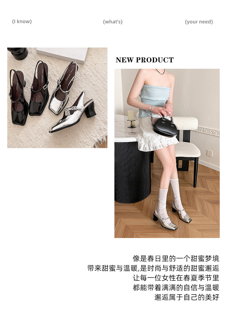 Karin Luna In Stock In Stock  Unique European and American Style Square-Toed Chunky Heel Closed-Toe Sandals