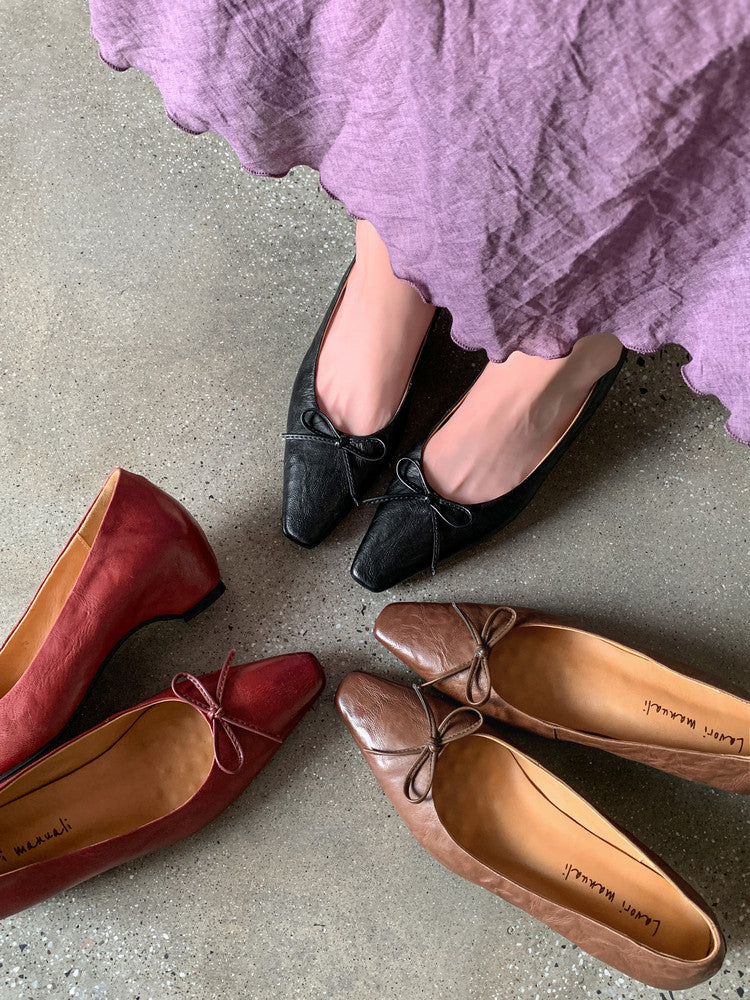 Karin Luna Full Layer Inside and Out~Basic Versatile Small Square Toe Butterfly Knot Irregular Heel Single Shoes