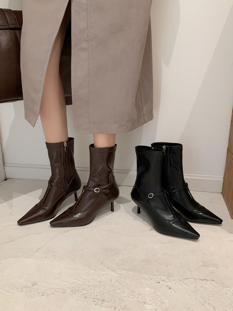 Karin Luna In Stock Spot Goods Elegant Stiletto Pointed Toe Side Zipper Short Boots