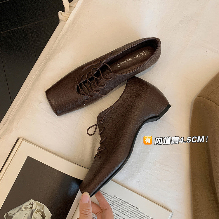 Karin Luna In Stock Spot Goods Elephant Pattern Series~Square-Toed Old Money Style Internal Height-Increasing Flats