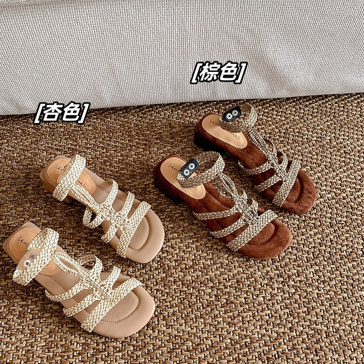 Karin Luna In Stock Spot Goods  Bohemian Handwoven Style  Fluffy feel Super versatile round-toe sandals