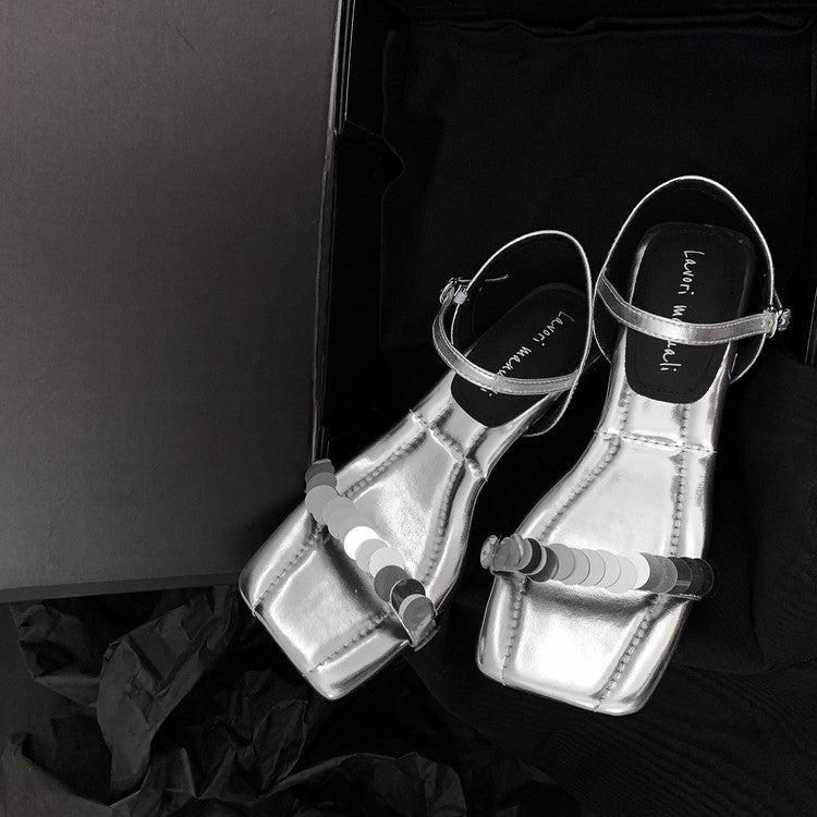 Karin Luna In Stock Spot Goods   Sequin One-Strap Irregular Heel Sofa Insole Sandals