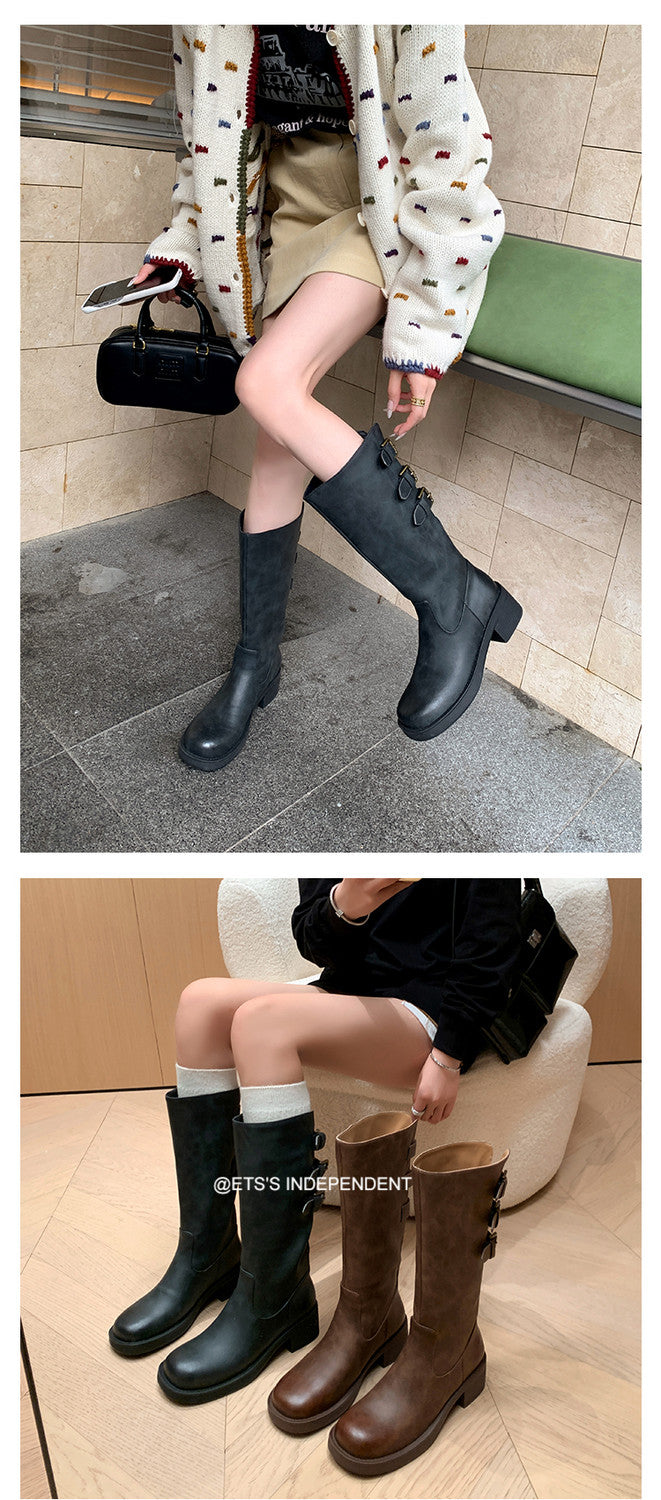 Karin Luna In Stock In Stock Thigh Circumference Belt Buckle Thick Sole Rider Boots