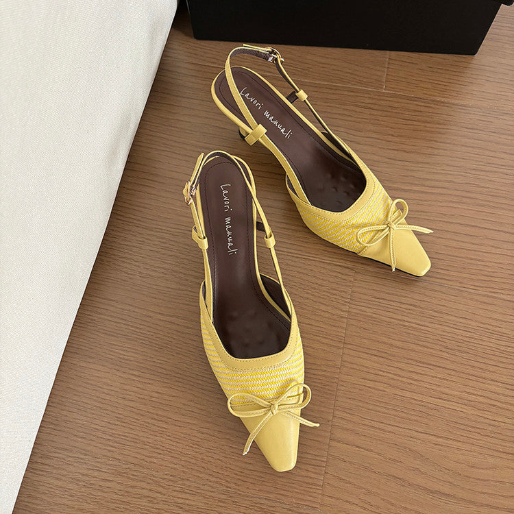 Karin Luna In Stock Spot Goods Braided Style Elegant Thin Heel Pointed Toe Closed-Toe Sandals