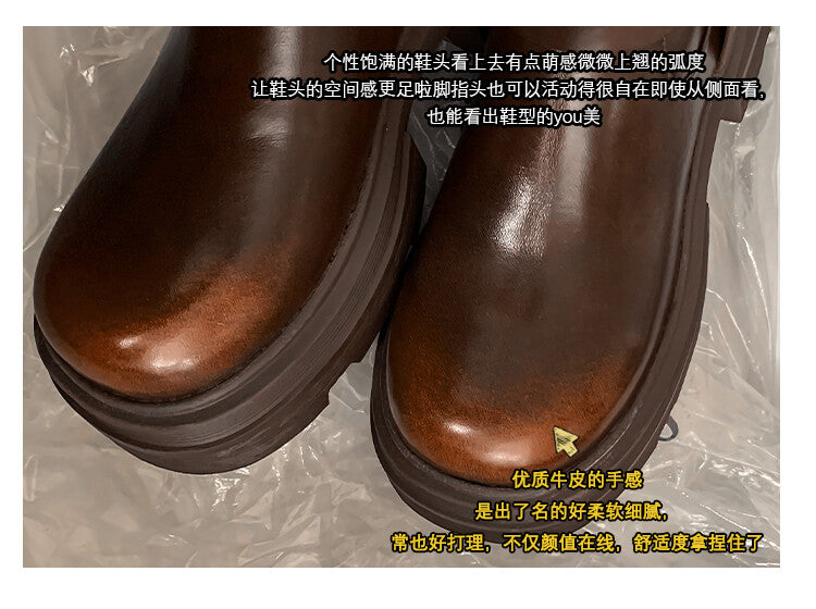Karin Luna Full Cowhide  miumiu Popular Round Toe Thick Sole Beautiful and height-increasing
