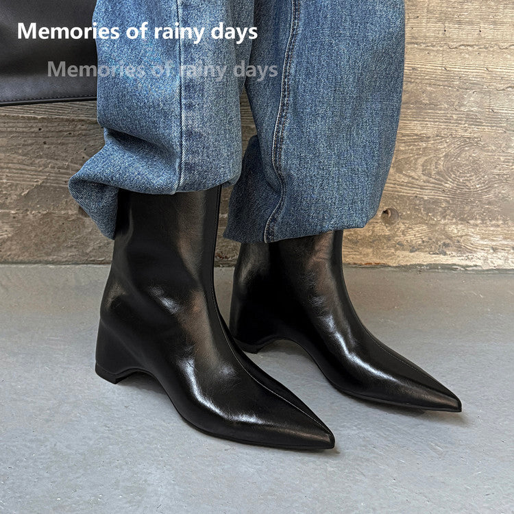 Karin Luna Elegant Pointed Toe Hidden Wedge Short Boots