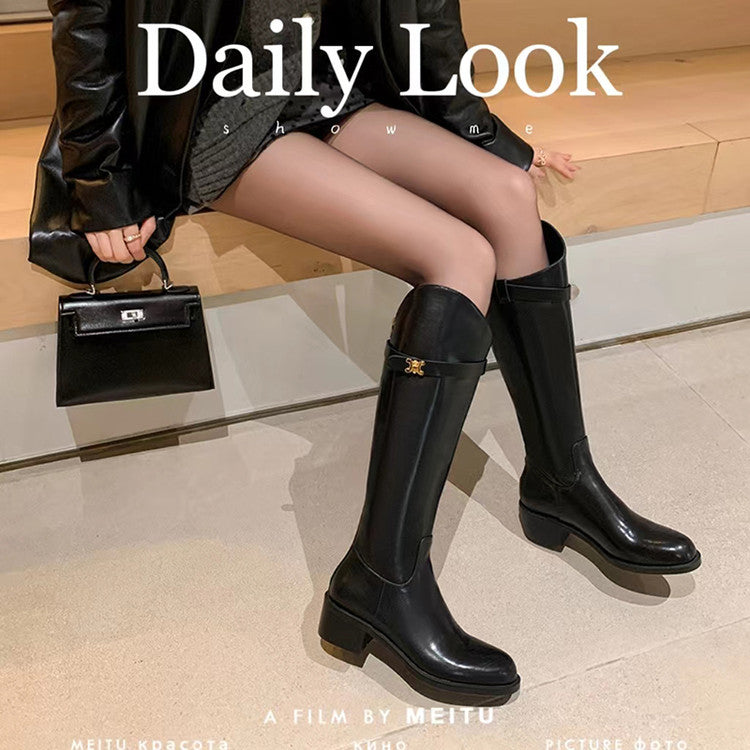 Karin Luna In Stock Classic Style Now Round Toe Flat Bottom Casual Slimming Knight Boots