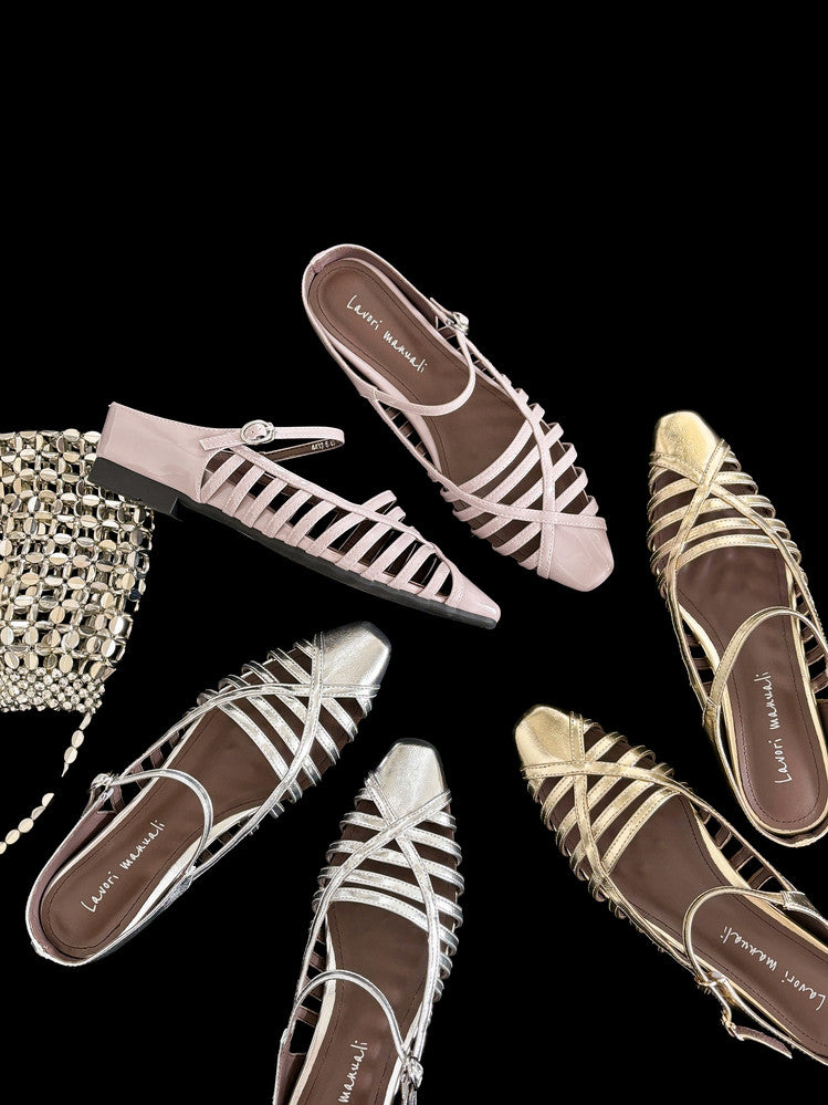 Karin Luna In Stock Spot Goods   French Retro Hollow Small Square Toe One-Strap Slippers