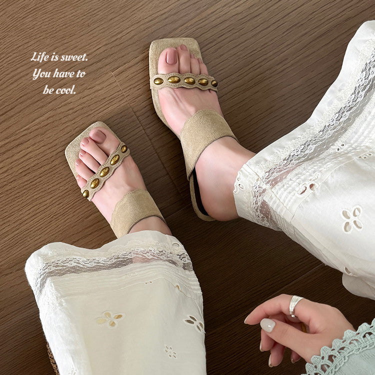 Karin Luna Hot-Selling Element Amber Heel~Spot Goods Spot Goods  Vacation Style One-Strap Amber Irregular Heel Slippers