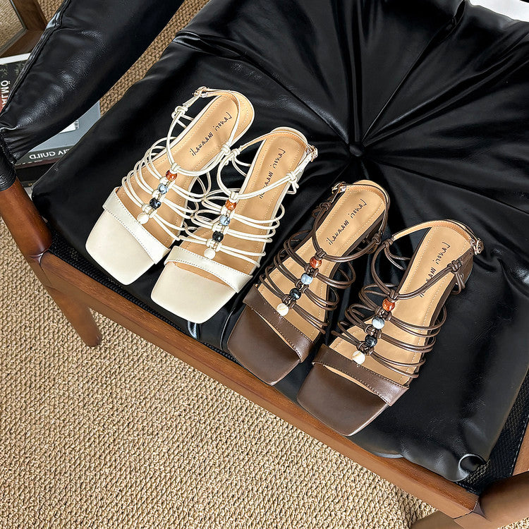 Karin Luna Bohemian Vacation Style~Square Toe Open Toe Sandals