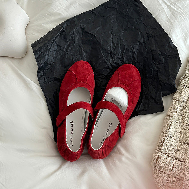 Karin Luna Casual Shoes Series~  In Stock In Stock Magic Tape Round Toe Internal Height Increase Single Strap Flats