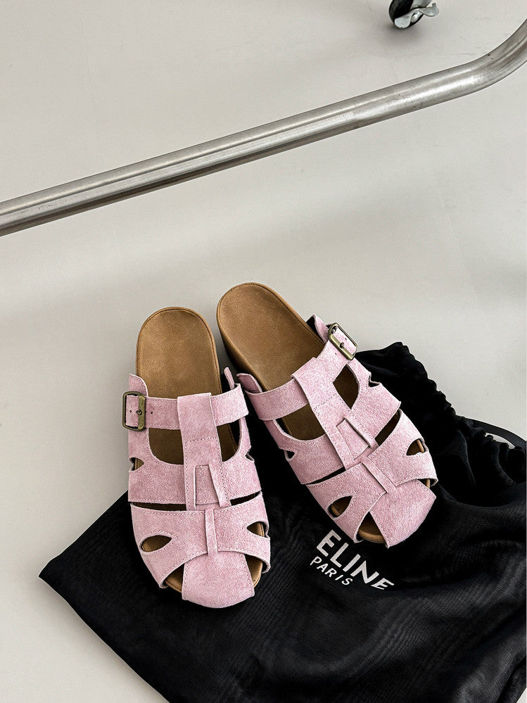 Karin Luna Full Layer Inside and Out~Basic Versatile Perforated Round Toe Birkenstock Slippers