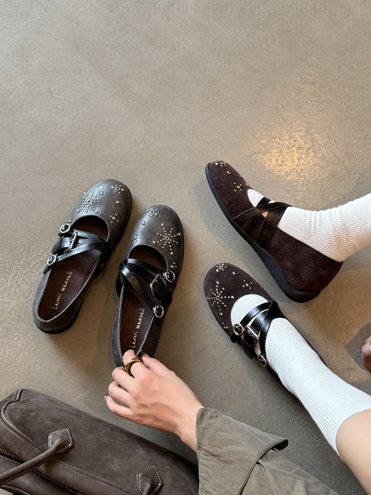 Karin Luna In Stock Spot Goods Studded Rivet Hidden Wedge Mary Jane Shoes