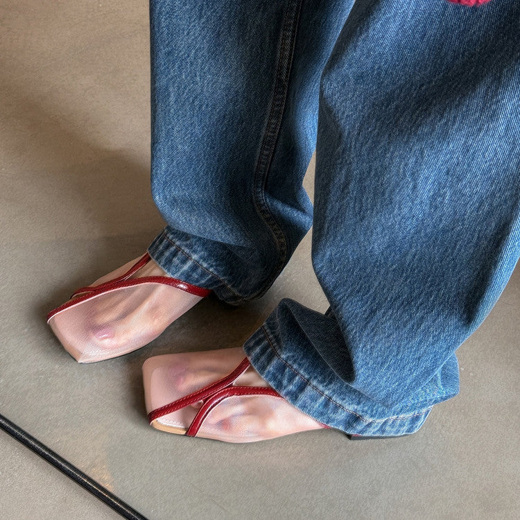 Karin Luna In Stock Spot Goods  Square Toe Mesh Sandals