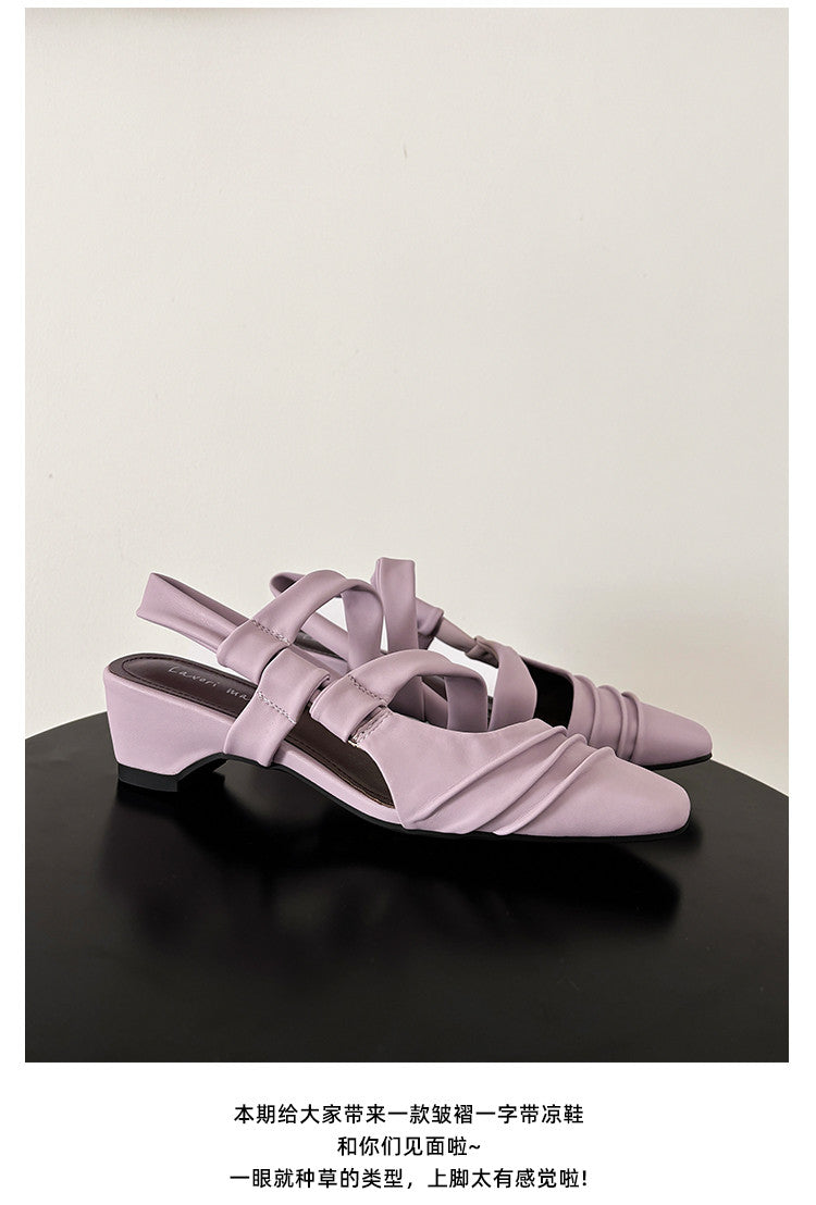 Karin Luna In Stock In Stock Minimalist Soft Upper Small Square Toe Chunky Heel Sandals