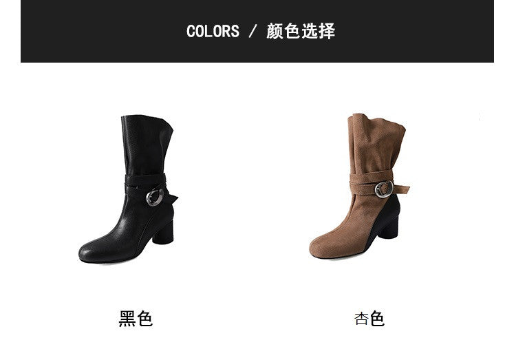 Karin Luna In Stock Spot Goods  Belt Buckle High Heel Large Tube Small Short Boots