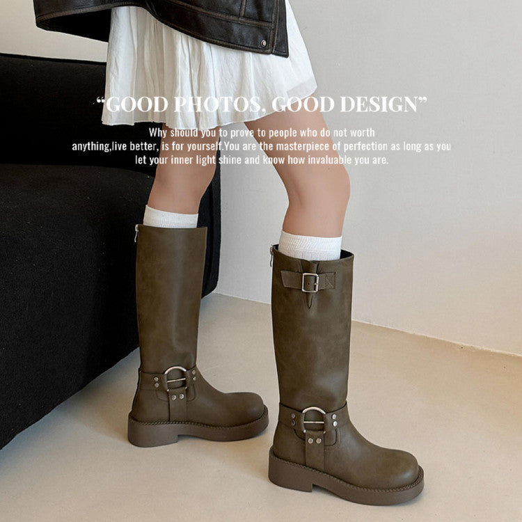 Karin Luna In Stock In Stock European and American Style Square Toe Thick Sole Belt Buckle Long Boots