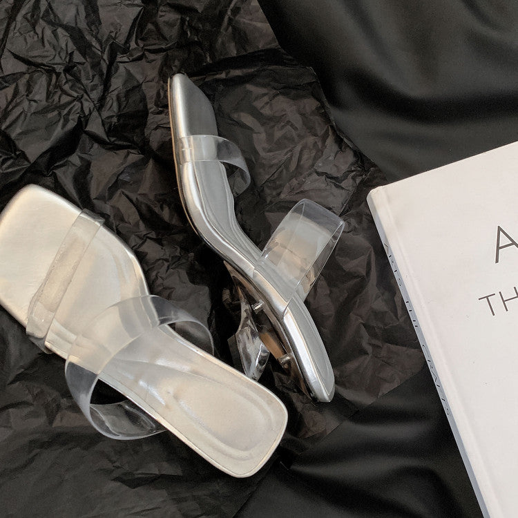 Karin Luna In Stock Spot Goods Transparent Sequin Irregular Heel Strap Sandals
