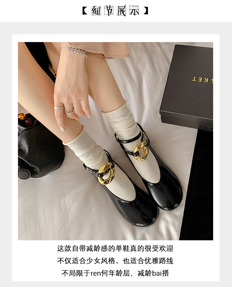 Karin Luna In Stock Large Stock Main Promotion  Two-Way Wear Height-Increasing Retro Gold Buckle Mary Jane Shoes
