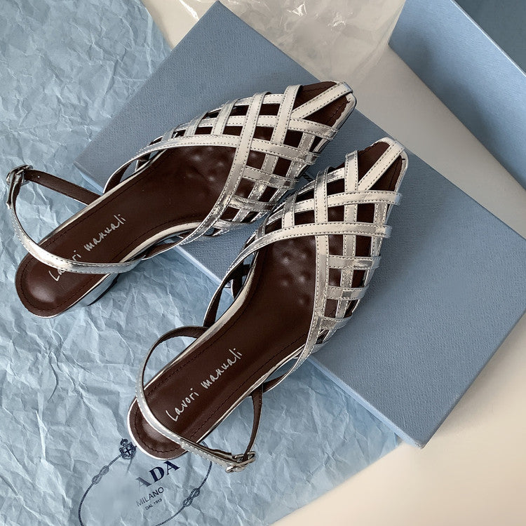 Karin Luna Braided Style ~Cross-woven Pointed Toe Closed-toe Sandals
