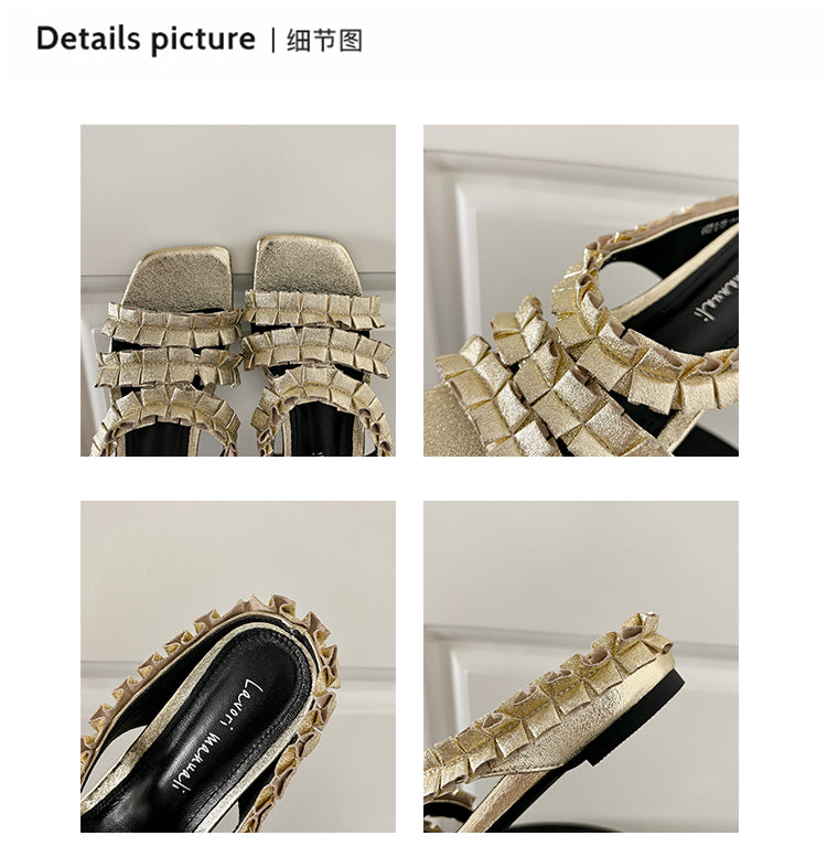 Karin Luna In Stock   Spot Goods  Niche Design Square-Toed Pleated Flat Slippers