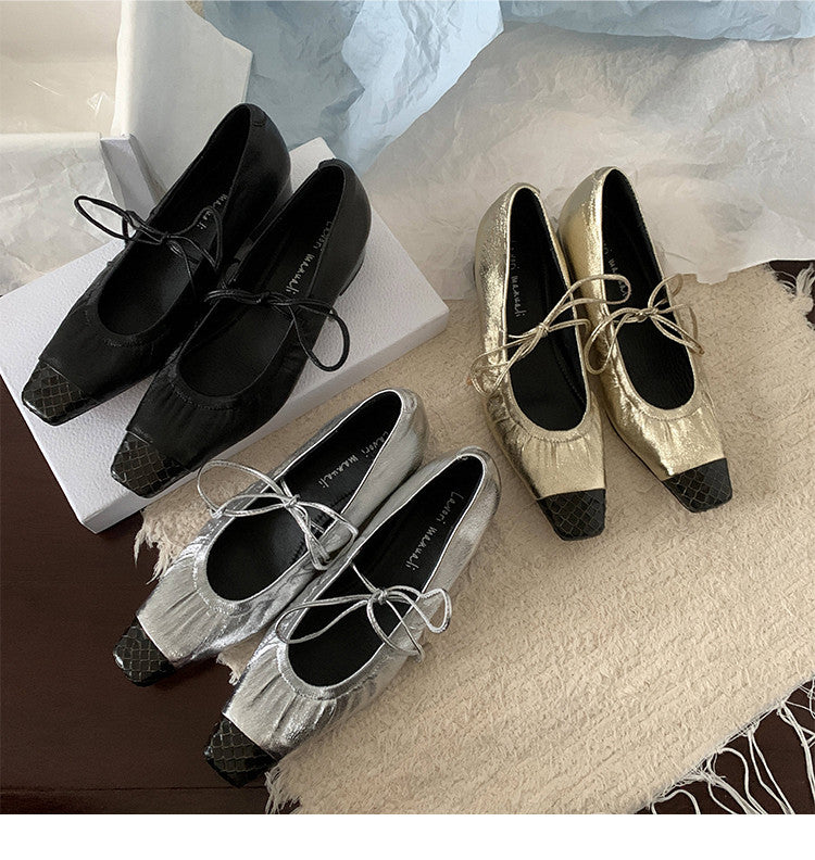 Karin Luna In Stock Spot Goods  Retro Sweet Bowknot Granny Wrinkled Single Shoes