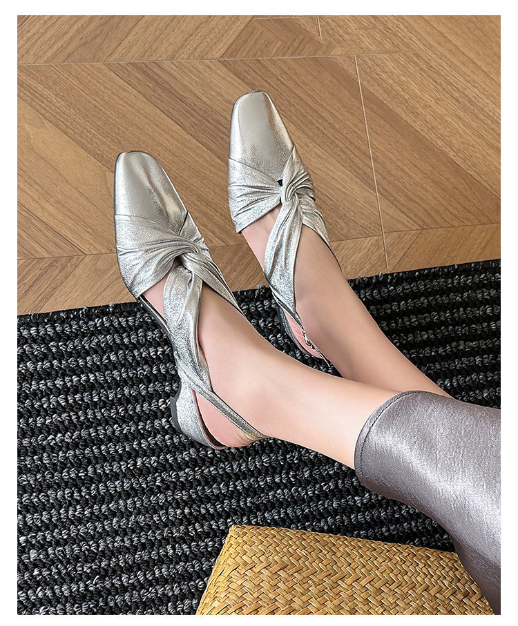 Karin Luna French Retro Wrinkled Small Square Toe Elegant Closed-Toe Sandals