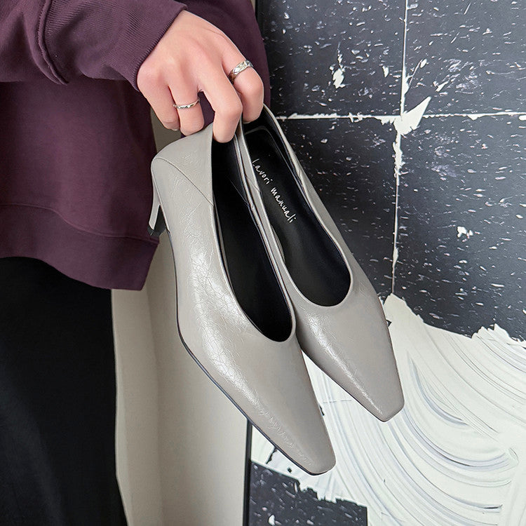 Karin Luna In Stock In Stock ~Basic Versatile French Style Small Square Toe Shallow Mouth Single Shoes