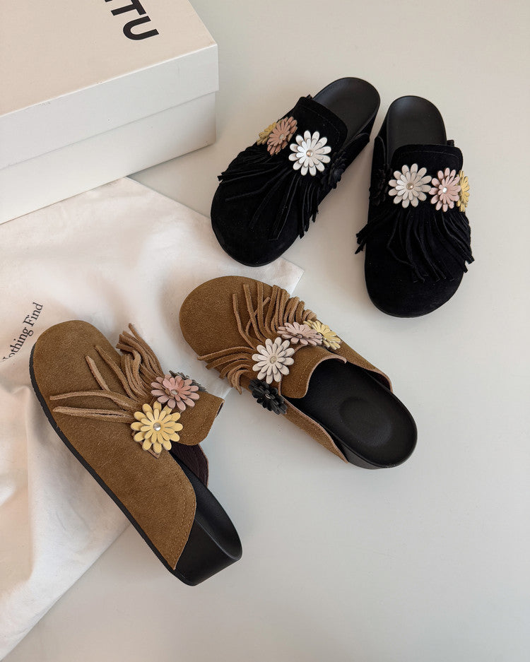 Karin Luna   Tassel Three-Dimensional Flower Thick-Soled Closed-Toe Slippers