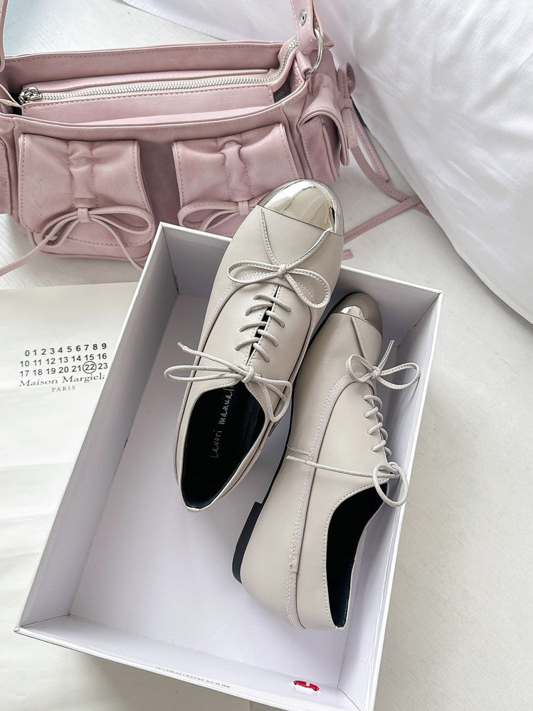 Karin Luna In Stock Spot Goods  Casual Lace-Up Metal Toe Bow Deep Mouth Single Shoes