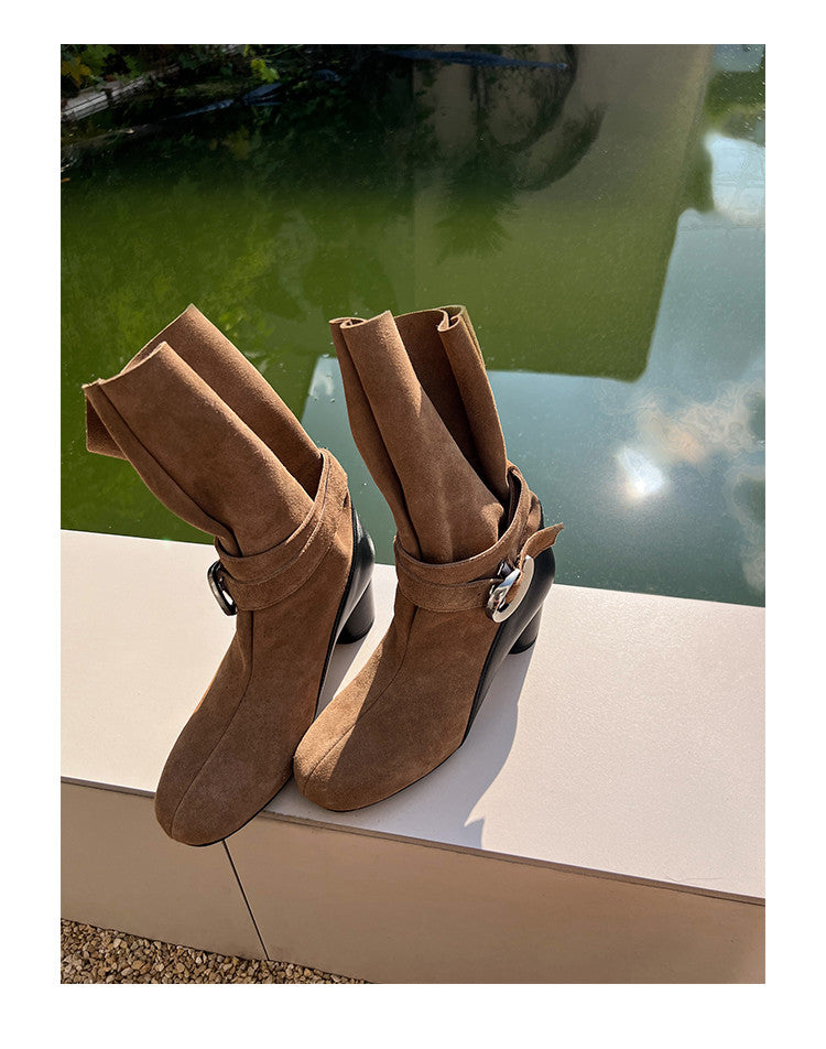 Karin Luna In Stock Spot Goods  Belt Buckle High Heel Large Tube Small Short Boots