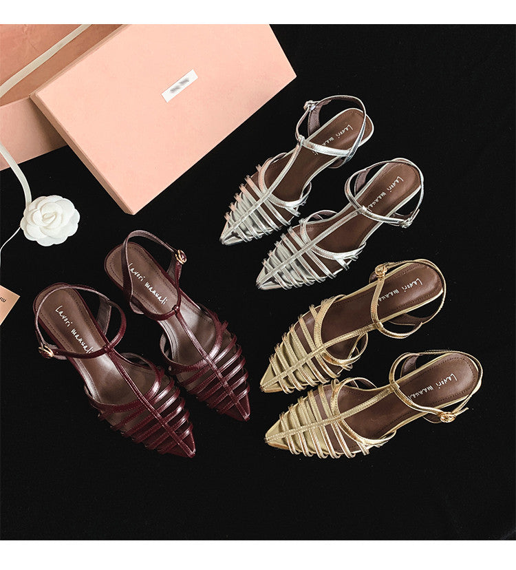 Karin Luna French Hollow Toe Metal Heel Elegant Sandals