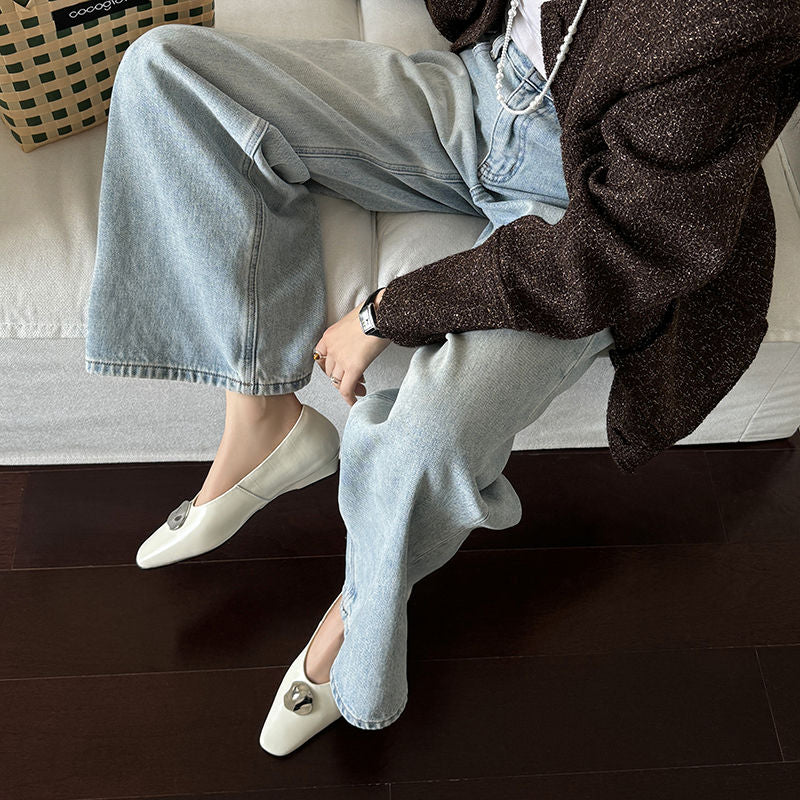 Karin Luna In Stock Spot Goods  Small Metal Decoration Thick Heel Single Shoes