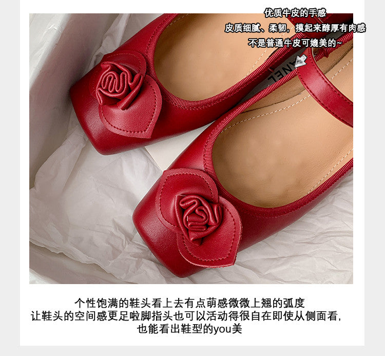 Karin Luna In Stock Spot Goods  Vintage Three-Dimensional Camellia Square-Toed Mary Jane Shoes