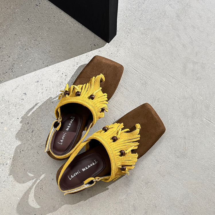 Karin Luna  Tassel Series~Spot Goods  In-stock Clip-toe Square Toe Sandals