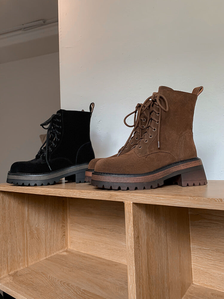 Karin Luna In Stock Spot Goods   Vintage Cowhide Leather Classic Versatile Popular Lace-up Thick Martin Boots