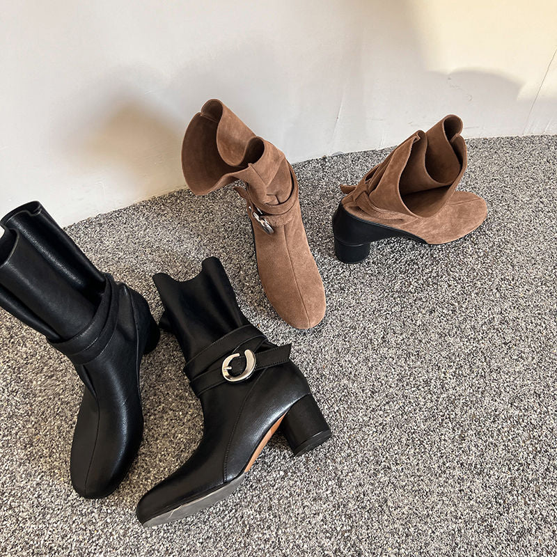 Karin Luna In Stock Spot Goods  Belt Buckle High Heel Large Tube Small Short Boots