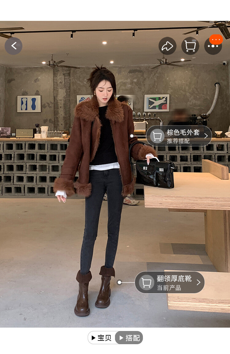 Karin Luna Classic Basic Style   Convertible Foldable Hidden Buckle Snow Fur Shoes Full cowhide Basic Flat Short Boots