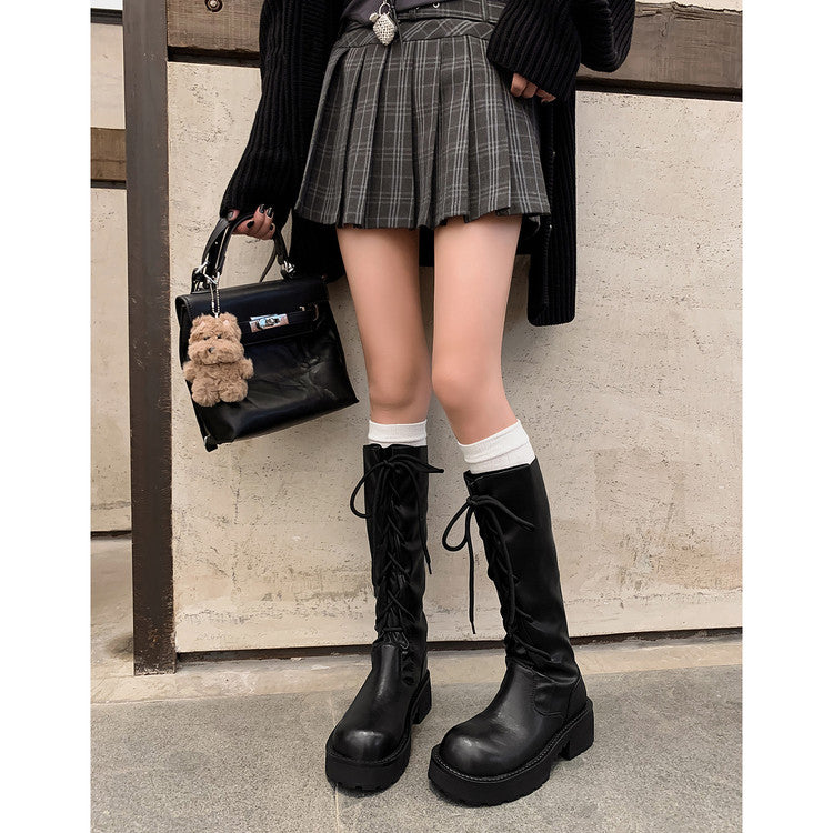 Karin Luna Fashion Style Round Toe Front Lace-up Adjustable Leg Circumference Suitable for both slim and thick legs