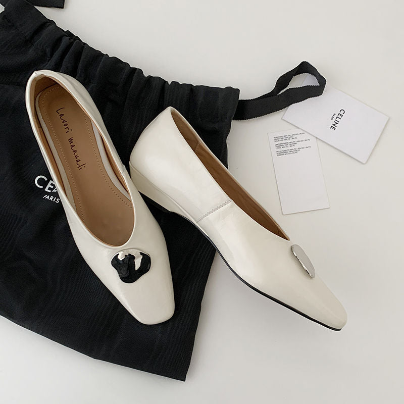 Karin Luna In Stock Spot Goods  Small Metal Decoration Thick Heel Single Shoes
