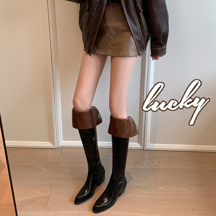 Karin Luna exploded  Three versions exploded Single Fleece Lining Fur Collar Version  Thick Fur Collar Foldable Hot-Selling Full Cowhide Pointed Toe Chunky Heel Classic Style