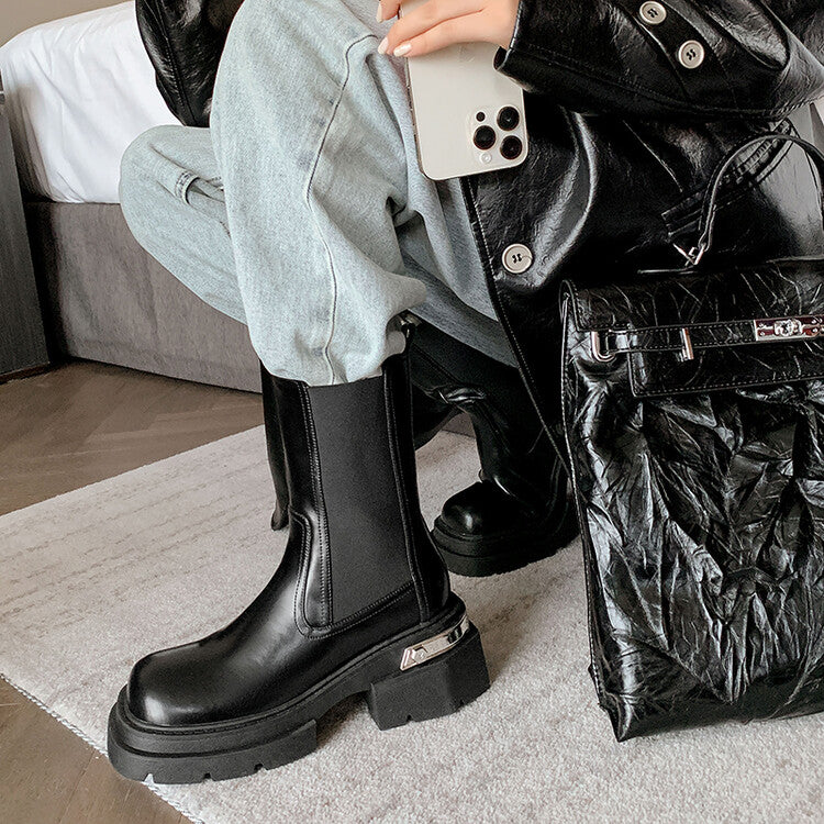 Karin Luna da Brand Series~Rear Metal Decoration Thick Sole Stretch Boots