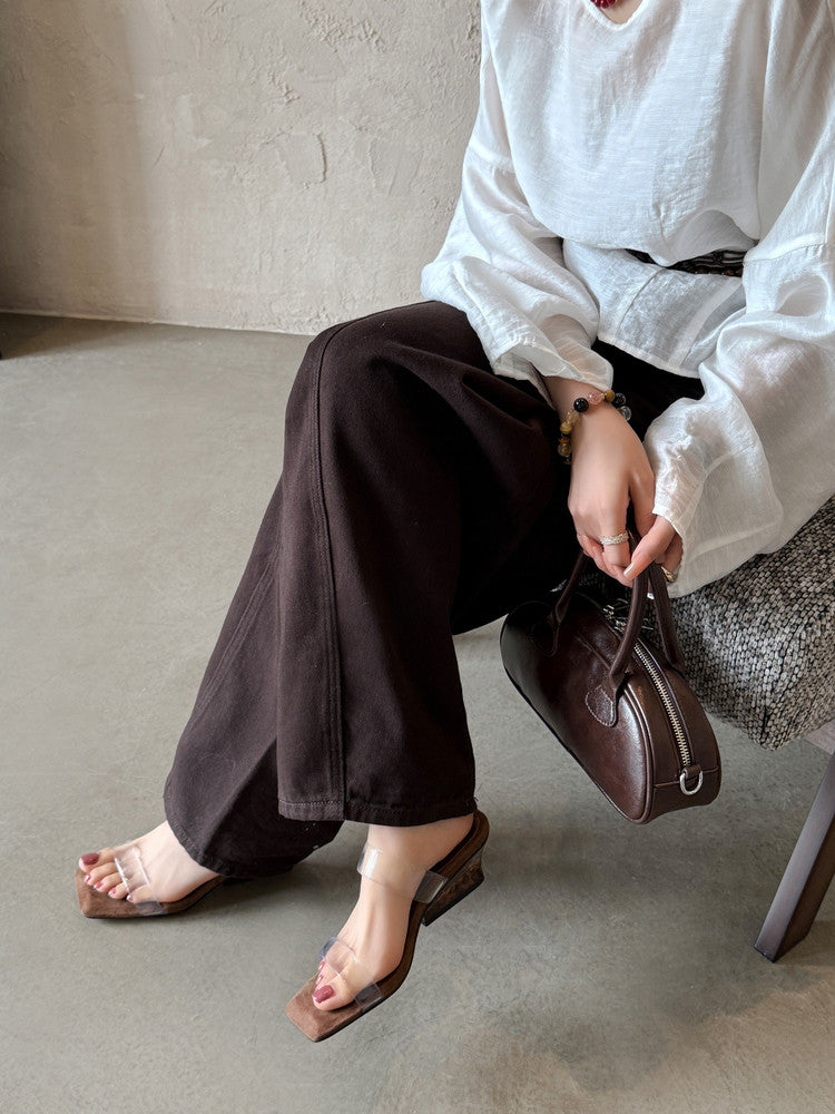 Karin Luna Hot-Selling Amber Element~Spot Goods Spot Goods Transparent tpu   Minimalist Square-Toed One-Strap Slippers