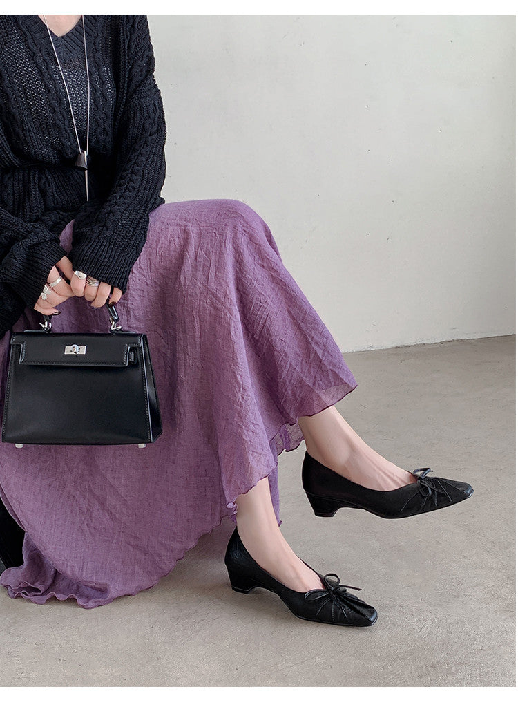 Karin Luna French Style Wrinkled Square Toe Height-Increasing Flats