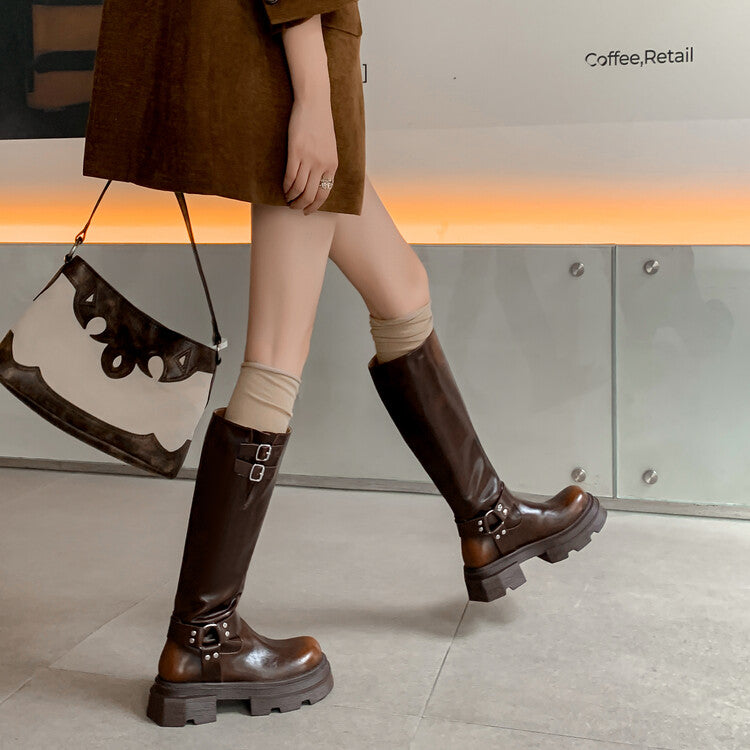 Karin Luna Full Cowhide  miumiu Popular Round Toe Thick Sole Beautiful and height-increasing