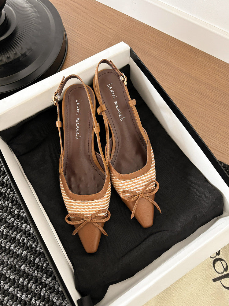 Karin Luna In Stock Spot Goods Braided Style Elegant Thin Heel Pointed Toe Closed-Toe Sandals